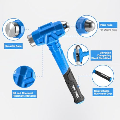 Real Steel 32 Oz Ball Peen Dead Blow Hammer Anti-Vibration Heavy Duty Hammer for Metal Working - size: 32 Oz