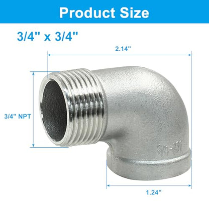 Hordion 2Pcs Stainless Steel 90 Degree Elbow 3/4"NPT Male x 3/4"NPT Female
