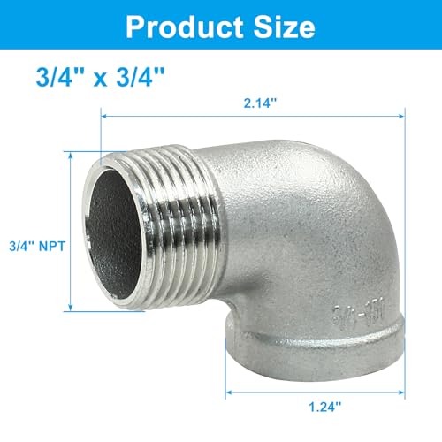 Hordion 2Pcs Stainless Steel 90 Degree Elbow 3/4"NPT Male x 3/4"NPT Female