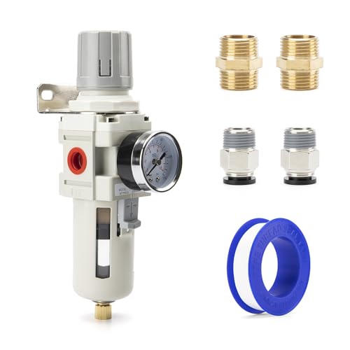 3/8" NPT Air Pressure Regulator Water Separator for Air Compressor Regulator Combo with 0-150 psi Gauge Semi-Auto Drain 5 Micron Brass Filter Poly Bowl Metal Bracket - size: 3/8" NPT, style: Semi-Auto Drain