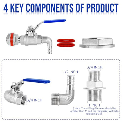 Full Port Ball Valve Kit, Stainless Steel Spigot Weldlss Bulkhead Fitting