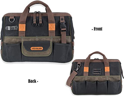 WELKINLAND 32-Pocket Waxed Canvas Tool Bag, 16" HVAC Tool Bag For Men