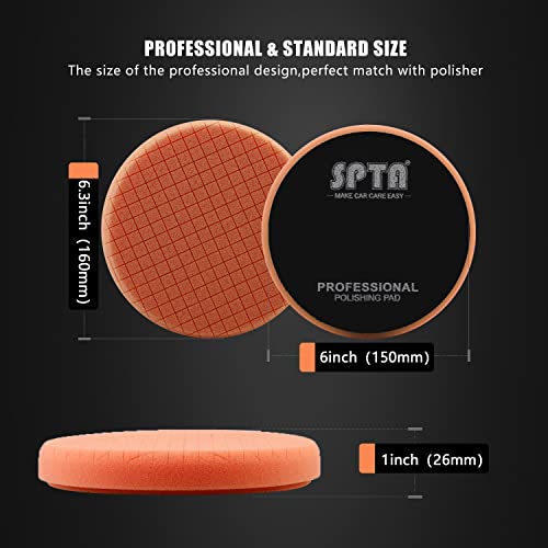 T40 Orange Medium-Cut Foam Polishing Pad, SPTA 1Pc 6.5 Inch Face for 6 Inch 150mm Backing Plate Compound Buffing Sponge Pads for Car Buffer Polisher Compounding, Polishing and Waxing -FPTSS6O - color: 1Pc T40 Orange Medium-Cut Pad, size: 6.5inch