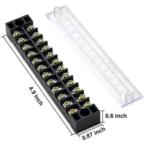 Terminal Block Strip, 12 Circuits 600V 15A, Dual Row Screw, 5 Sets