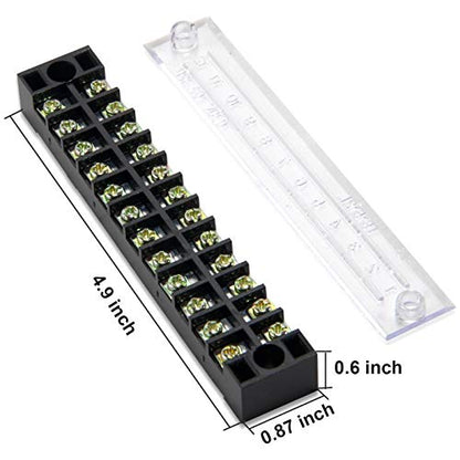 Terminal Block Strip, 12 Circuits 600V 15A, Dual Row Screw, 5 Sets