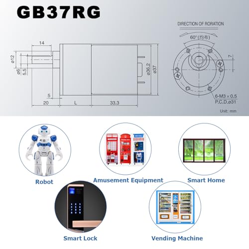 DC 24V 100RPM Gear Motor High Torque Electric Micro Speed Reduction Geared Motor Eccentric Output Shaft 37mm Diameter Gearbox - color: 100 RPM, size: 24 volt