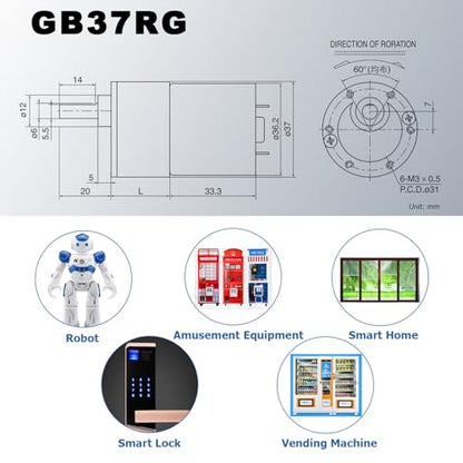 DC 12V 2RPM 기어 모터 하이 토크 전기 마이크로 속도 감소 기어드 모터 편심 출력 샤프트 37mm 직경 기어박스 - color: 2 RPM, size: 12 Volt