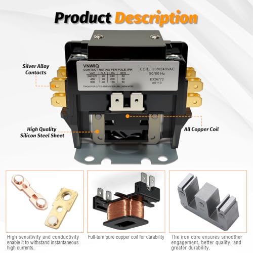 DP402402 Contactor Double Two Pole 40 FLA 50 RLA 240Volt Coil A/C Contactor