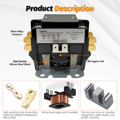 DP402402 Contactor Double Two Pole 40 FLA 50 RLA 240Volt Coil A/C Contactor