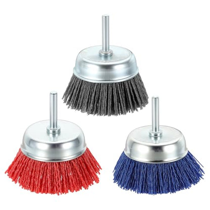 3pcs 3in Wire Brush for Drill Kit, 1/4in Shank, Nylon, 80-240 Grit