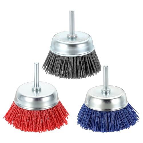 3pcs 3in Wire Brush for Drill Kit, 1/4in Shank, Nylon, 80-240 Grit