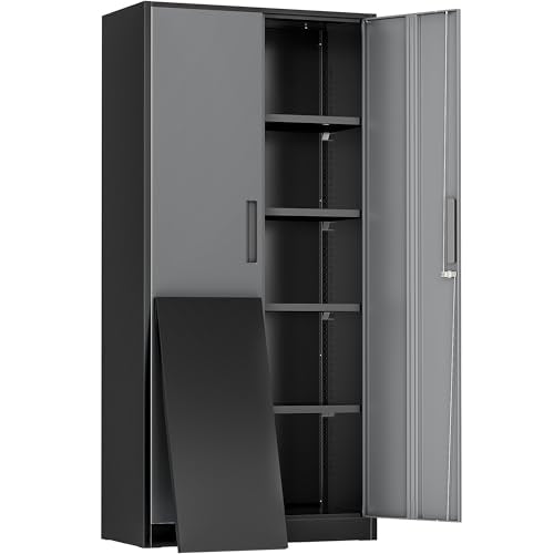 Greenvelly Metal Storage Cabinet,72" Locking Metal Garage Storage Cabinet with Doors and 4 Adjustable Shelves, Lockable Steel Cabinet for Home Office, Garage, Shop, School (Black Grey 32" W x 16" D) - color: Black Grey, size: 72 Inch - 32W