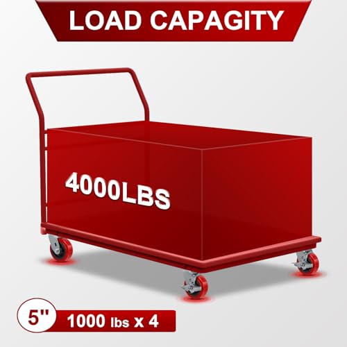 5"x 2" Heavy Duty Industrial Casters, Polyurethane on Polyolefin Core Wheel- Capacity up to 4000 Lbs (Set of 4), Use for Platform Truck, Industrial Equipment (2 Brake & 2 Rigid) - style: Size: 5 "