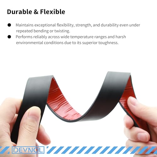 DEVNOL Self-Adhesive Neoprene Rubber Strips 1/16" Thick x 1” Wide x 12' Long, Sealing, Cushioning, Weather Stripping, Gaskets, and DIY Projects, Weatherproof - color: red adhesive backing, size: 1/16" x 1" x 12'