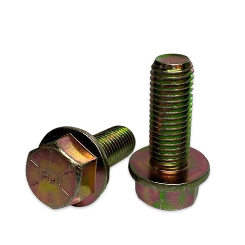 1/4"-20 Grade 8 Flange Frame Bolt Yellow Zinc Plated 1/4" Length 5/8in. Full Thread Pack Size 10 Heavy Duty Fasteners Hardware Set Industrial Fastening Assortment Construction