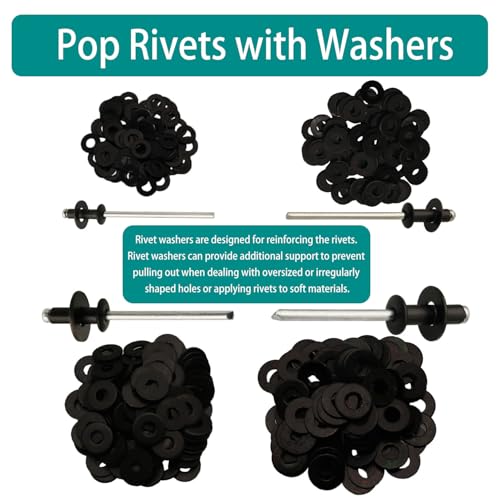 940Pcs 14 Sizes Black Pop Rivets with Washer 3/32" 1/8" 5/32" 3/16" Blind Rivets for Metal Dome Head - color: Black