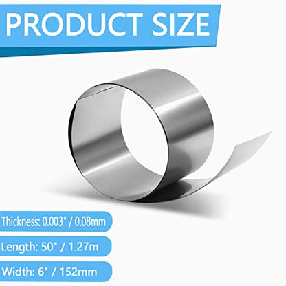 Stainless Steel Shim Stock, 304 Stainless Steel Shim Stock Roll, Full Hard Temper, 50" Long x 6" Wide x 0.003" Thick - size: 50" Long x 6" Wide x 0.003"