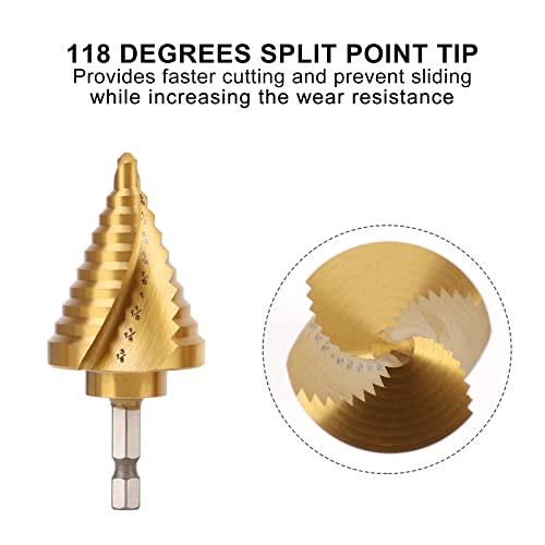 COMOWARE 10 Sizes HSS Titanium-Coated Step Drill Bit, 1/4" to 1-3/8", Two-Spiral Flute Step Bit for Metal, Stainless Steel, Wood & Plastic, with 1/4" Hex Shank - style: 1Pc Titanium - Hex Shank