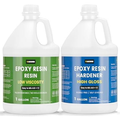 TAKIMO 2 Gallon Crystal Clear Epoxy Resin Kit, Bubble Free Self-Leveling Resin for Art, Crafts, Coating & DIY Projects, High Gloss 1:1 Epoxy Resin for Beginners & Pros - size: 2 Gallon Not Yellowing Epoxy Kit
