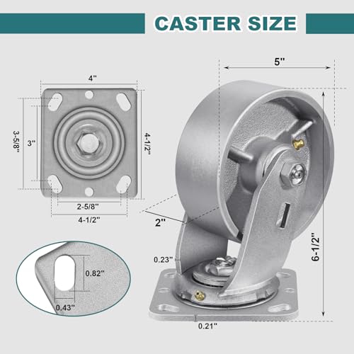 5" X 2" Caster Wheels, Heavy Duty Industrial Casters, Steel Casters 1000 LBS Capacity with Roller Bearing, Cast Iron Wheels, Metal Casters(1 Swivel) - style: 5"X 2"Wheel