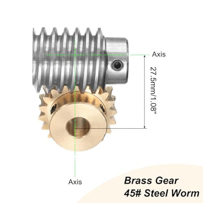 uxcell Worm Gear Set 20T 1.5 Module 20:1 Reduction Rate, Right Rotation Drive Gear Box Wheel Reduce Transmission Part (Brass Gear-10mm Bore, #45 Steel Rod 8mm Bore) - size: 10mm x 8mm