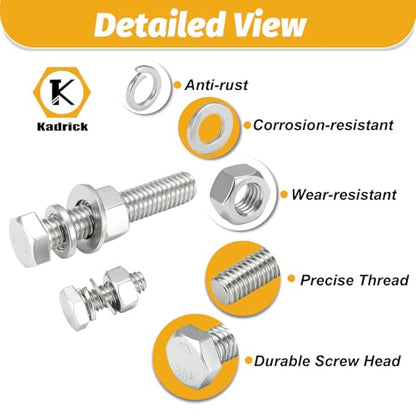 KADRICK 1240PCS Stainless Steel Hex Bolt Assortment Kit,SAE & Metric Set - size: 1240Pcs Stainless SAE & Metric HEX