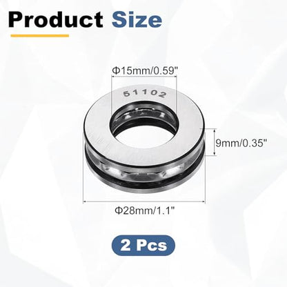 uxcell 2Pcs Thrust Ball Bearings, 15mm Bore 28mm OD 9mm Thick 51102 ABEC5 - size: 51102 15mm x 28mm x 9mm