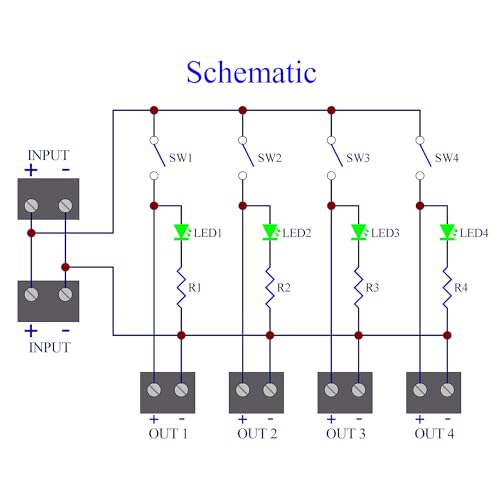 DC 4 Channel Toggle Switch Power Distribution Module, DIN Rail Mount