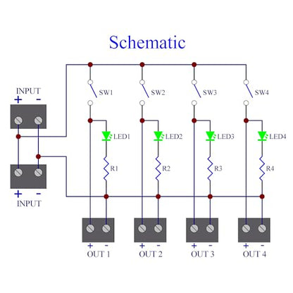 DC 4 Channel Toggle Switch Power Distribution Module, DIN Rail Mount