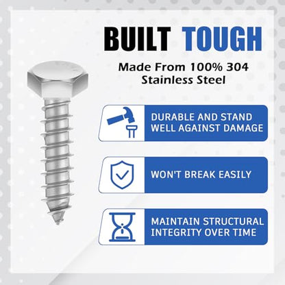 Zonon 50 Pcs 3/8'' X 1-1/2'' 304 Stainless Steel Lag Screw for Wood, Silver - color: Silver, size: 3/8" X 1-1/2"