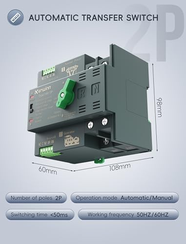 Mini ATS Automatic Transfer Switch 100 amp Manual Power Transfer Switch 110V Dual Power Electrical Selector Switches DIN Rail Mount（2P） - size: 2P, style: 110V