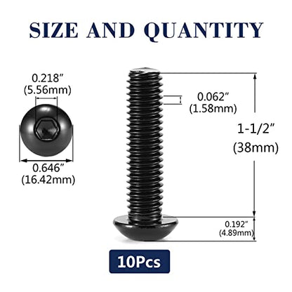 3/8-16 x 1-1/2" Button Head Socket Cap Bolts Screws, 10Pcs 304 Stainless Steel 18-8, Allen Hex Drive, Black Oxide by SG TZH(with Hex Spanner) - size: 3/8-16 x 1-1/2"
