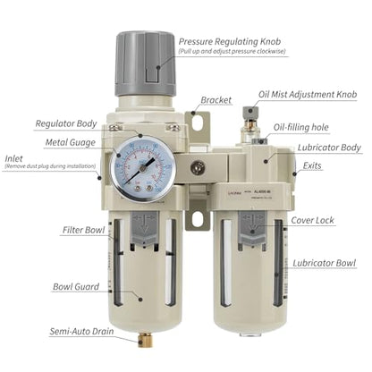 Air Compressor Pressure Regulator,Gauge(0-150PSI),Water Separator For Air Compressor Semi-Auto Drain 3/4 NPT Threaded Interface - size: 3/4 NPT, style: Semi-Auto Drain