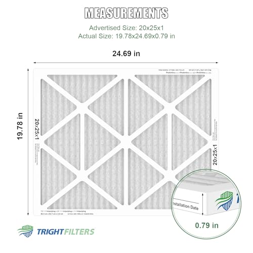 TRIGHTFILTERS 20x25x1 Air Filter 6 Pack, Durable MERV 8 Pleated Home HVAC AC Furnace Filters, Lightweight Compact Air Conditioner Filter Replacement - size: 20x25x1-6pack