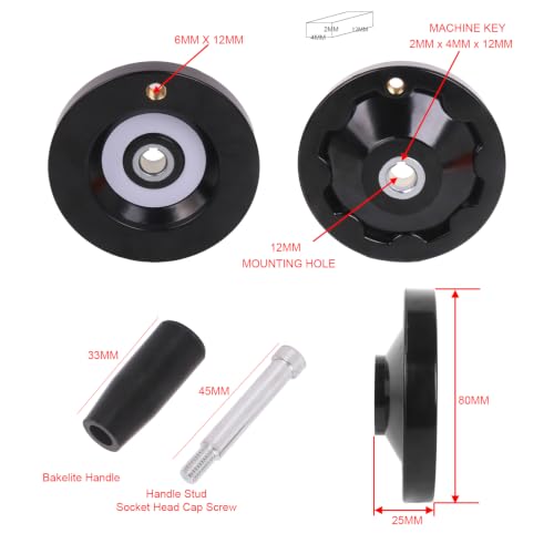 Solid Dished Hand Wheel | 80mm Wheel Diameter | 8mm Mounting Hole - size: KEYWAYED STYLE - 80MM OD X 12MM HOLE
