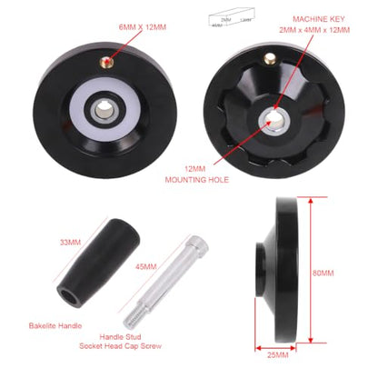 Solid Dished Hand Wheel | 80mm Wheel Diameter | 8mm Mounting Hole - size: KEYWAYED STYLE - 80MM OD X 12MM HOLE