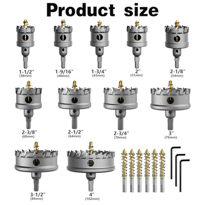 33PCS (1/2'' to 4'') Hole Saw kit for Metal,TCT Carbide Tipped Hole Saw Drill Bit Set for Hard Metal, Stainless Steel, Iron, Aluminum, Plastic. - size: 33PCS (1/2" to 4")