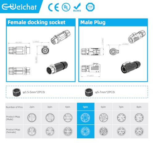 LP12 5PIN Industrial Waterproof Connector IP68 Quickly Plugging Aviation Connector Solder-Assembly M12 5PIN Circular Connector Fast Release Electrical Connector Male Plug&Female Socket - size: 5 Pin, style: Male Plug / Female Socket