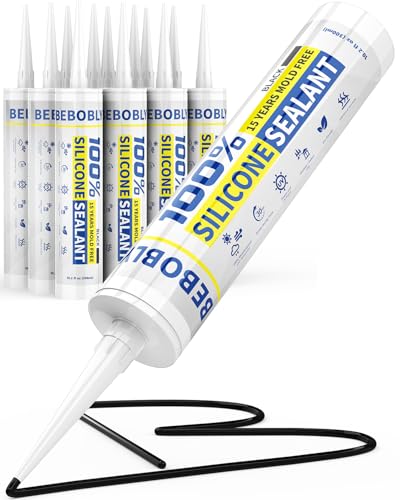 Black Silicone Caulk & Sealant, 100% Waterproof Silicone Caulking, Silicone Sealant Caulking for Kitchen, Bathroom, RV, Interior & Exterior Use, Shrink & Crack Proof, 10.2 FL. OZ/300ML, 12 Pack - color: Black, size: 12 Pack