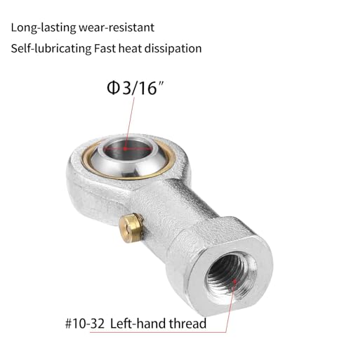 2Pcs PHSB3 Rod End Bearing 3/16 Inch Bore Pre-Lubricated #10-32 Female Thread Left Hand Heim Joint with Jam Nuts - size: 3/16, style: Left Hand