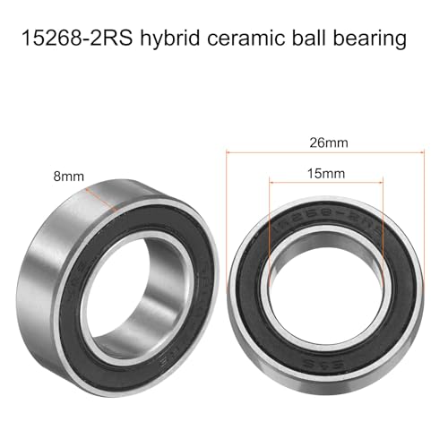 uxcell 15268-2RS Hybrid Ceramic Deep Groove Ball Bearings 15x26x8mm Si3N4 Silicon Nitride Balls Steel Rings Double Sealed Bearing for Motors, CNC Spindles (ABEC5) - size: 15268-2RS