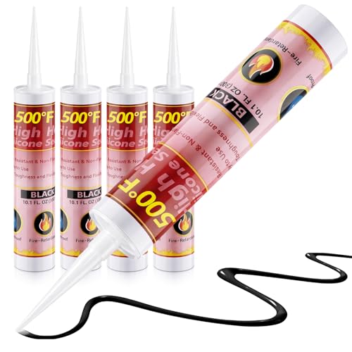 4 Packs 500°F Rtv High Heat Silicone Sealant 10oz High Temp Gasket Maker - color: Black, style: 500°F