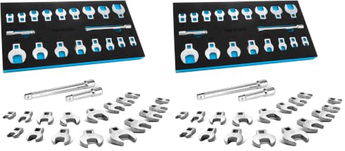 DURATECH 3/8" Drive Crowfoot Wrench Set with 2 Extension Bars, SAE & Metric, 19-Piece, 10-22mm & 3/8"-7/8", CR-V Steel, with EVA Foam Tool Organizer (Pack of 2) - size: Metric and SAE (Pack of 2), style: Regular