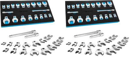 DURATECH 3/8" Drive Crowfoot Wrench Set with 2 Extension Bars, SAE & Metric, 19-Piece, 10-22mm & 3/8"-7/8", CR-V Steel, with EVA Foam Tool Organizer (Pack of 2) - size: Metric and SAE (Pack of 2), style: Regular