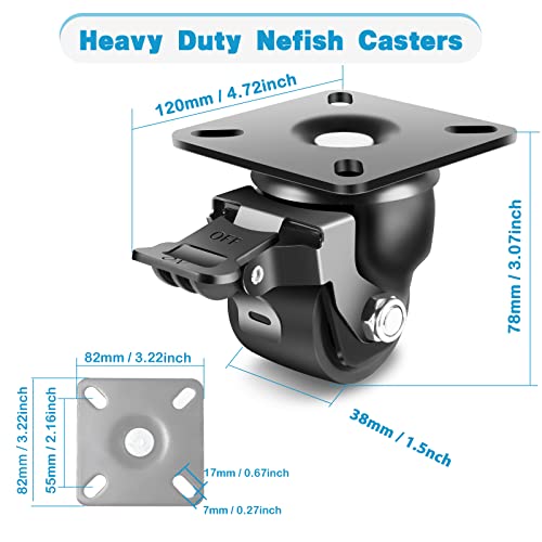 Nefish 2-Inch Heavy Duty Casters Set of 4, Industrial Grade Castors Wheels 2200 LBS, Low Gravity Plate Swivel Caster with Brake, Durable & Corrosion-Resistant Nylon Wheels for Industrial, Equipment - color: Black Carbon Steel, size: 2 IN
