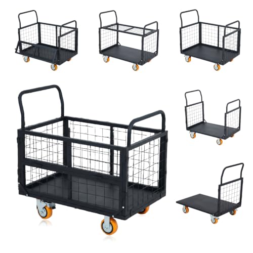 IDEALHOUSE 2000LBS Heavy Duty Platform Truck Cart with Cage Black - color: Black