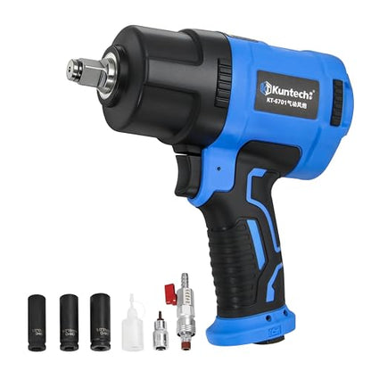 1/2 Air Impact Wrench, 1150 Ft-Lbs 8500 RPM High Torque Impact Gun, Pneumatic Impact Wrench with Double Hammer Mechanism, Lightweight 3-Speed Adjustable Air Impact Gun, with Accessories