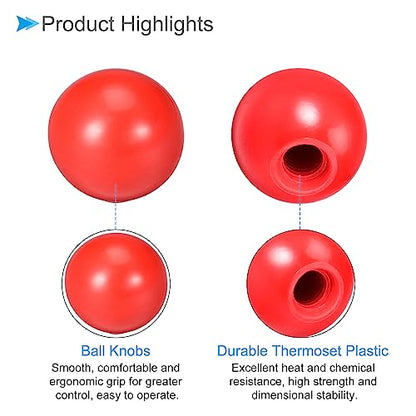 Thermoset Ball Knobs, M8 Female Thread 25mm Diameter, Plastic Metric Hand Screw Grip Red - (Applications: for Lathe Machinery Lever Handle), 2-Pieces - color: Red, size: M8 x 25mm