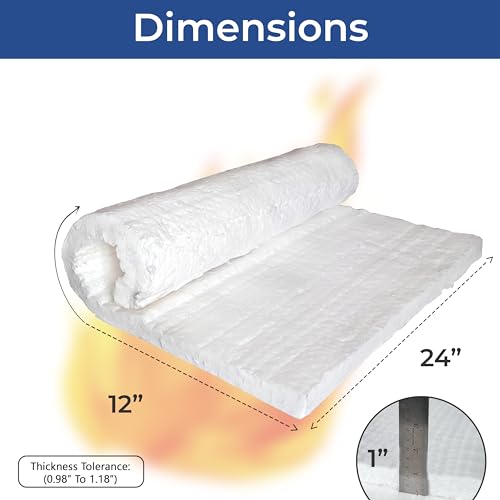 2 Pcs Ceramic Fiber Insulation Blanket 8# Density 2600F, 1" Thick x12"x 24" - size: 1" Thick x 12" x 24" - 2 Piece