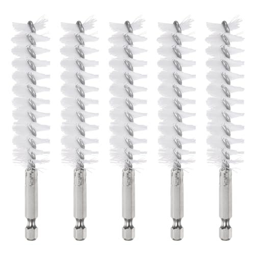 HARFINGTON 5Pcs Nylon Bore Brush 20mm Dia Cleaning Twisted Wire Brush Tube Pipe Cleaner with Handle 1/4 Inch Hex Shank for Tubes, Ports, Bearings - size: 20mm